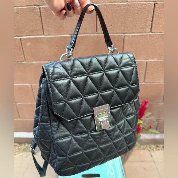 Michael Kors Vivianne Leather Black Quilted Backpack - Picture 16 of 16
